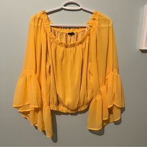 Mustard Angel Sleeve Peasant Blouse